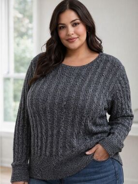 St. John’s Bay Cable Knit Long Sleeve Pullover Sweater Top Size XXL Cabincore